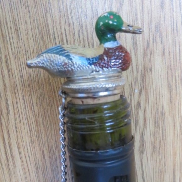 PEWTER Mallard DUCK Wine Stopper with Ring & Chain (K296) - Picture 5 of 6